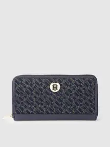 Tommy Hilfiger Women Navy Blue Typography Embellished Two Fold Leather Wallet