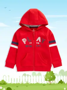 mothercare Boys Red Printed Pure Cotton Hooded Sweatshirt