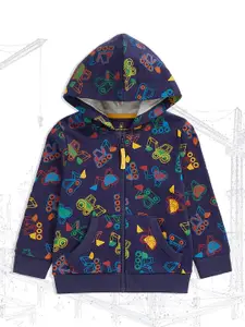 mothercare Infant Boys Navy Blue Conversational Print Hooded Pure Cotton Sweatshirt