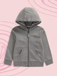 mothercare Boys Charcoal Grey Melange Solid Hooded Pure Cotton Sweatshirt