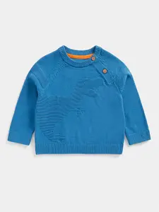 mothercare Boys Blue Dino Intarsia Self-Design Pure Cotton Pullover