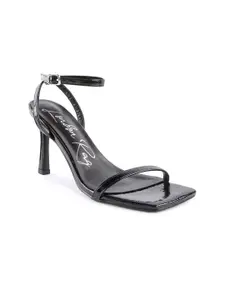 London Rag Black Party Stiletto Sandals with Buckles