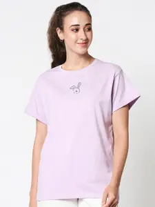 Bewakoof Women Purple & pale purple Typography Extended Sleeves T-shirt