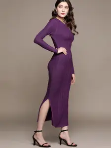 bebe Wood Violet All Day Side Slit Detail Cable Knit Bodycon Dress