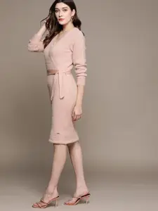 bebe Dusty Pink All Day Wrap Dress with a Belt