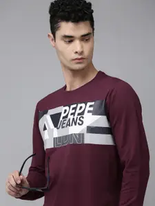 Pepe Jeans Men Burgundy Printed Sweatshirt