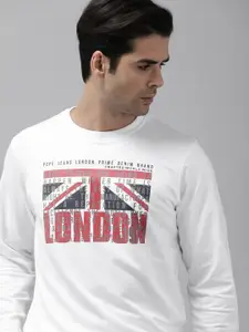 Pepe Jeans Men White & Red Printed Sweatshirt