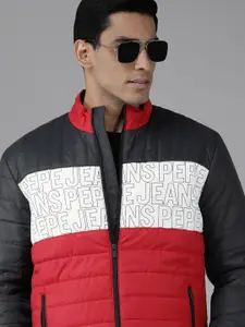 Pepe Jeans Men Red & Blue Colourblocked Casual Padded Jacket