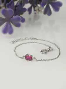 VANBELLE Women Silver-Toned & Pink Sterling Silver Cubic Zirconia Rhodium-Plated Charm Bracelet