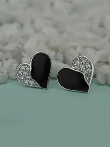 VANBELLE Silver-Toned Heart Shaped Studs Earrings
