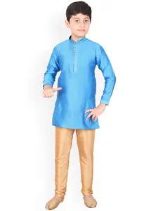 Pro-Ethic STYLE DEVELOPER Boys Blue Pure Silk Kurta with Churidar