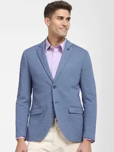 SELECTED Men Blue Self-Design Slim-Fit Single-Breasted Formal Blazer