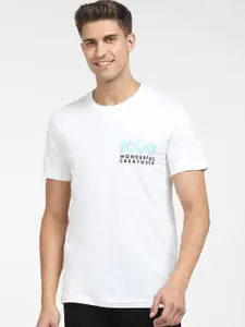 SELECTED Men Blue Typography Printed Organic Cotton T-shirt
