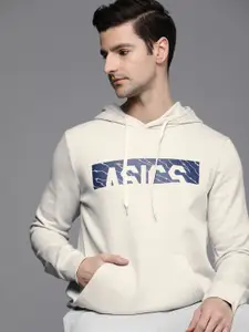 ASICS Men Beige Brand Logo Printed Hooded Sweatshirt