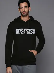 ASICS Men Black Printed Hooded Sweatshirt