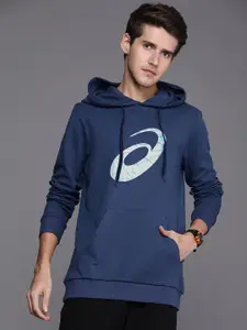 ASICS Men Navy Blue Brand Logo Printed Hooded Sweatshirt