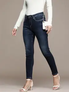 bebe Women Navy Blue Super Skinny Fit High-Rise Clean Look Light Fade Stretchable Jeans