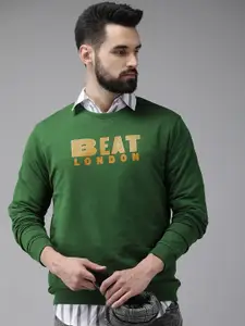 BEAT LONDON by PEPE JEANS Men Green Printed Pure Cotton Pullover Sweatshirt