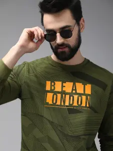 BEAT LONDON by PEPE JEANS Men Olive Green Printed Pure Cotton Sweatshirt