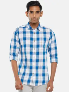 BYFORD by Pantaloons Men Blue Slim Fit Checked Casual Shirt