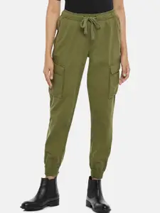 SF JEANS by Pantaloons Women Olive Green Tapered Fit Joggers