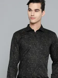 DENNISON Men Black Smart Slim Fit Printed Casual Shirt