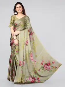 MIRCHI FASHION Olive Green & Red Floral Saree
