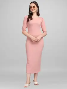 PURVAJA Peach-Coloured & powder pink Sheath Midi Dress