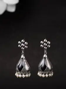 Voylla Silver-Toned Geometric Jhumkas Earrings