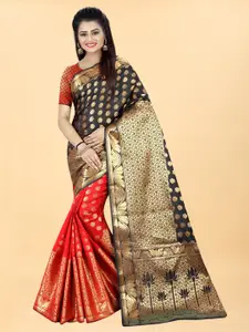 Hinayat Fashion Red & Black Woven Design Zari Silk Blend Banarasi Saree