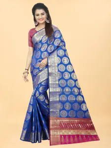 Hinayat Fashion Blue & Pink Woven Design Zari Silk Blend Banarasi Saree