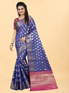 Hinayat Fashion Blue & Pink Woven Design Zari Silk Blend Banarasi Saree
