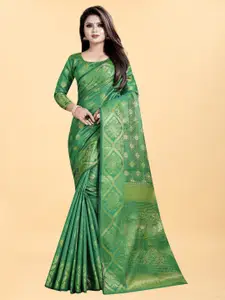 Hinayat Fashion Green & Gold-Toned Woven Design Zari Silk Blend Banarasi Saree