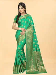 Hinayat Fashion Green Woven Design Zari Silk Blend Banarasi Saree