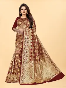Hinayat Fashion Maroon Woven Design Zari Silk Blend Banarasi Saree