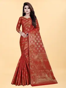 Hinayat Fashion Red & Gold-Toned Woven Design Zari Silk Blend Banarasi Saree