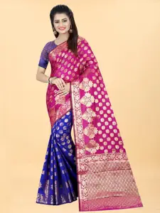 Hinayat Fashion Blue & Pink Woven Design Zari Silk Blend Banarasi Saree