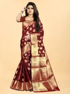 Hinayat Fashion Maroon Woven Design Zari Silk Blend Banarasi Saree