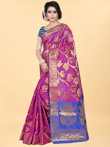 Hinayat Fashion Pink & Magenta Woven Design Zari Silk Blend Banarasi Saree