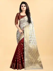 Hinayat Fashion Maroon & Grey Woven Design Zari Silk Blend Banarasi Saree