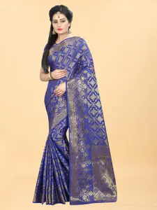 Hinayat Fashion Blue & Gold-Toned Woven Design Zari Silk Blend Banarasi Saree