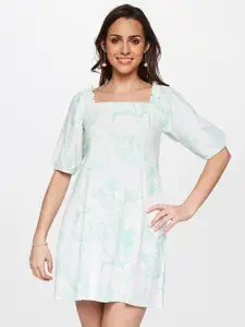 AND Green Floral A-Line Dress