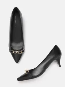 Allen Solly Black Solid Pumps with Chain Detail