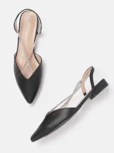 Allen Solly Women Black & Silver-Toned Solid Pointed-Toe Flats