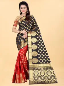 Hinayat Fashion Red & Black Woven Design Zari Silk Blend Banarasi Saree