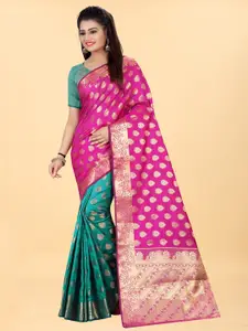 Hinayat Fashion Green & Pink Woven Design Zari Silk Blend Banarasi Saree