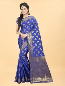 Hinayat Fashion Blue & Gold-Toned Woven Design Zari Silk Blend Banarasi Saree