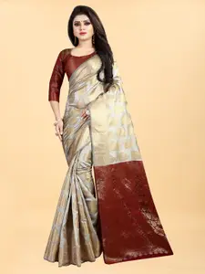 Hinayat Fashion Grey & Gold-Toned Woven Design Zari Silk Blend Banarasi Saree