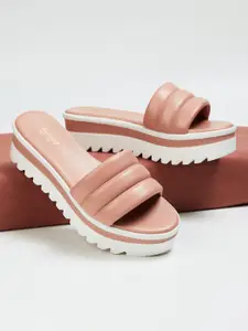 Ginger by Lifestyle Pink Colourblocked Flatform Sandals