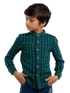 UNDER FOURTEEN ONLY Boys Green Checked Casual Shirt